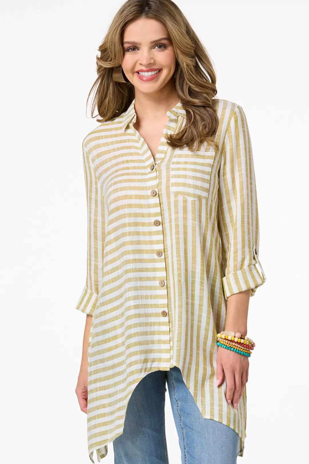 Cato Tops | Stripe Linen Tunic