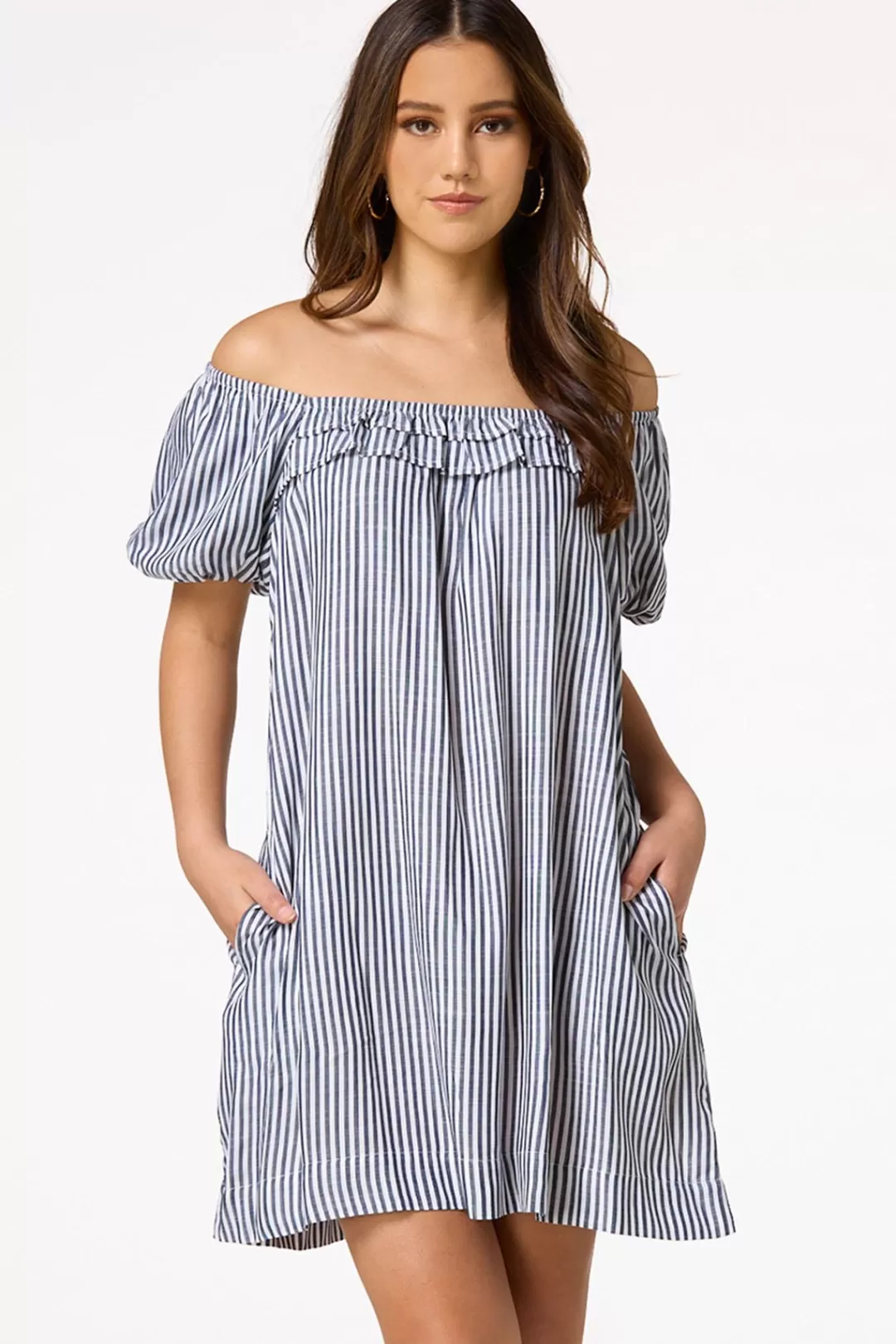 Cato Dresses | Stripe Puff Sleeve Dress