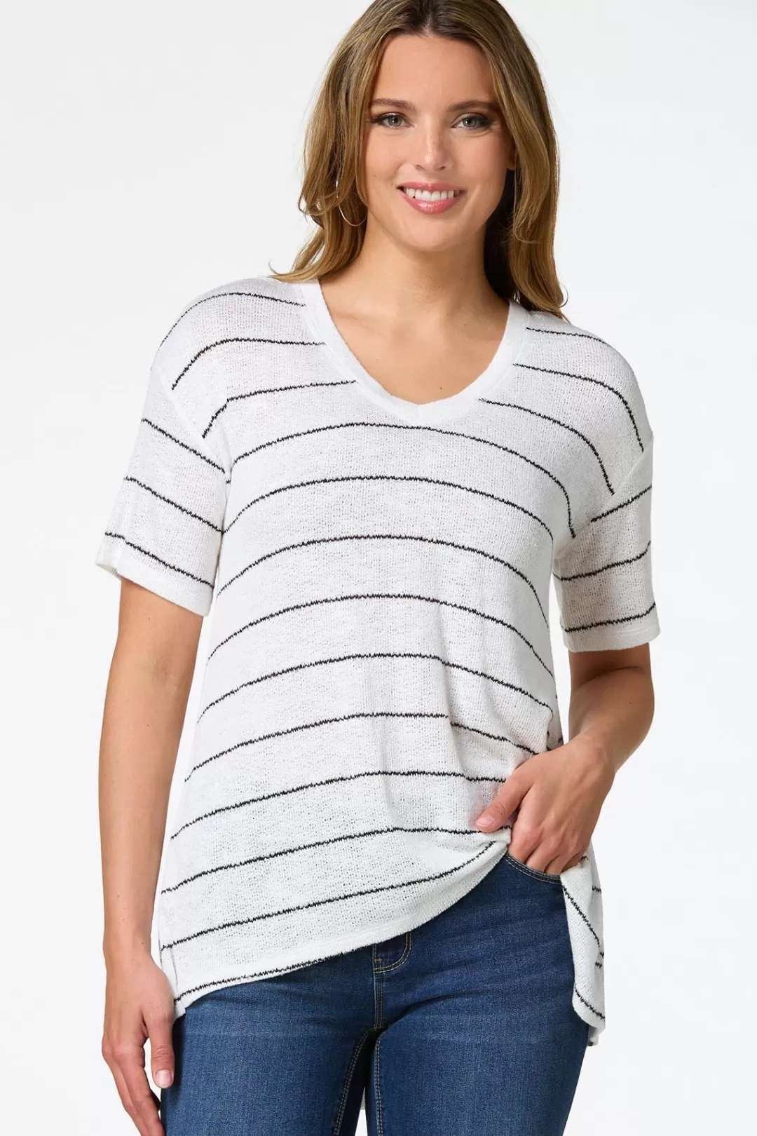 Cato Tops | Stripe V- Neck Tunic