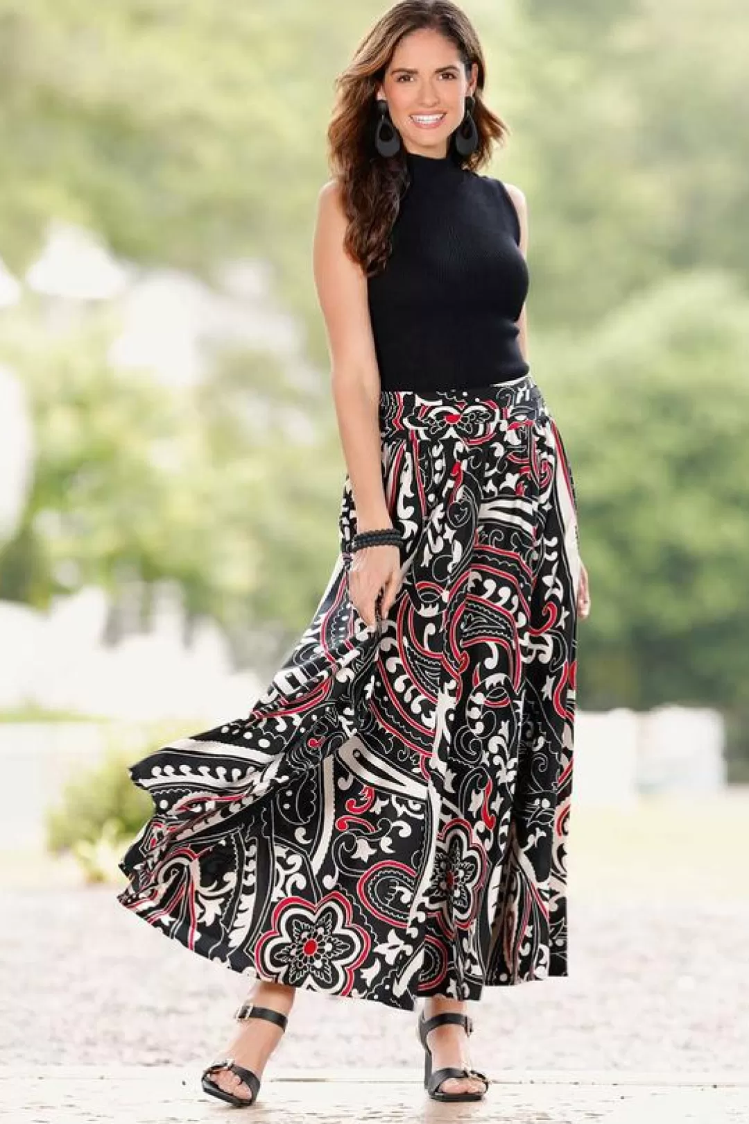 Cato Skirts | Sweeping Scarlet Floral Maxi Skirt