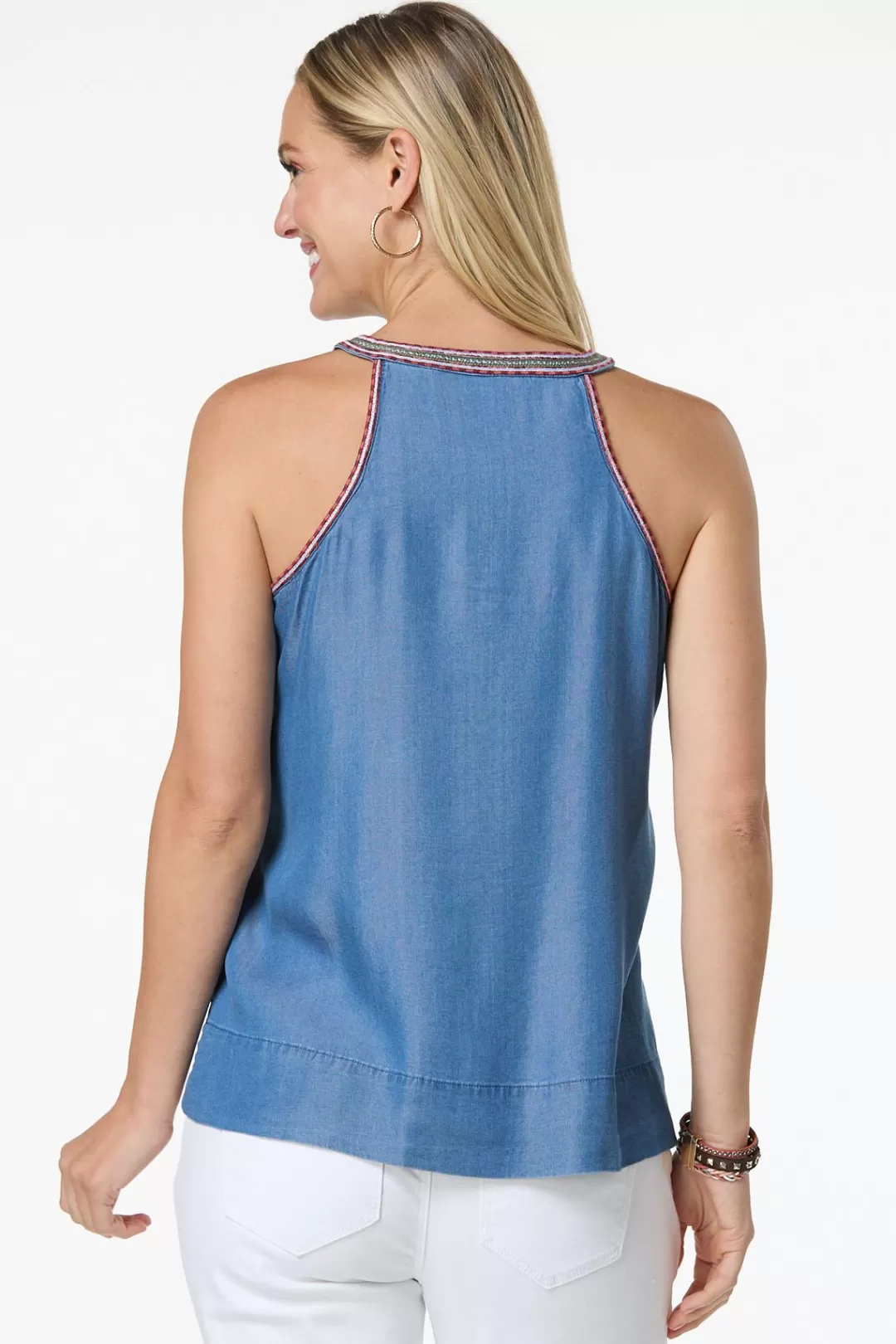 Cato Tops | Tasseled Chambray Tank