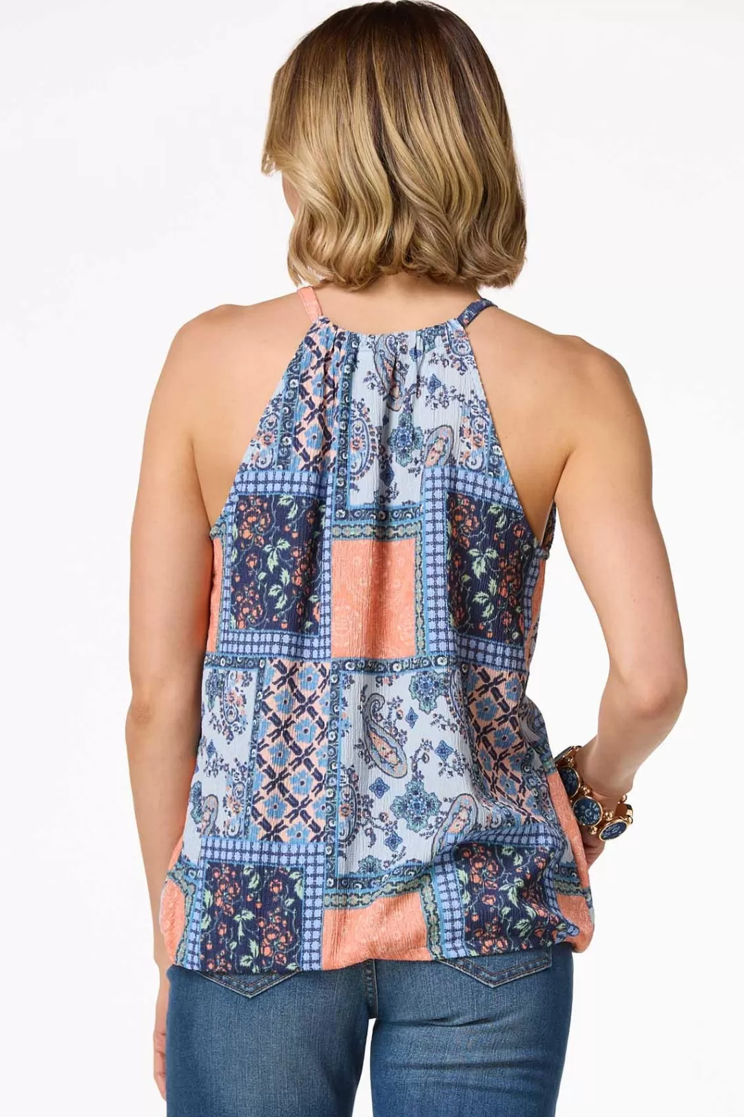 Cato Tops | Tasseled Patchwork Tank