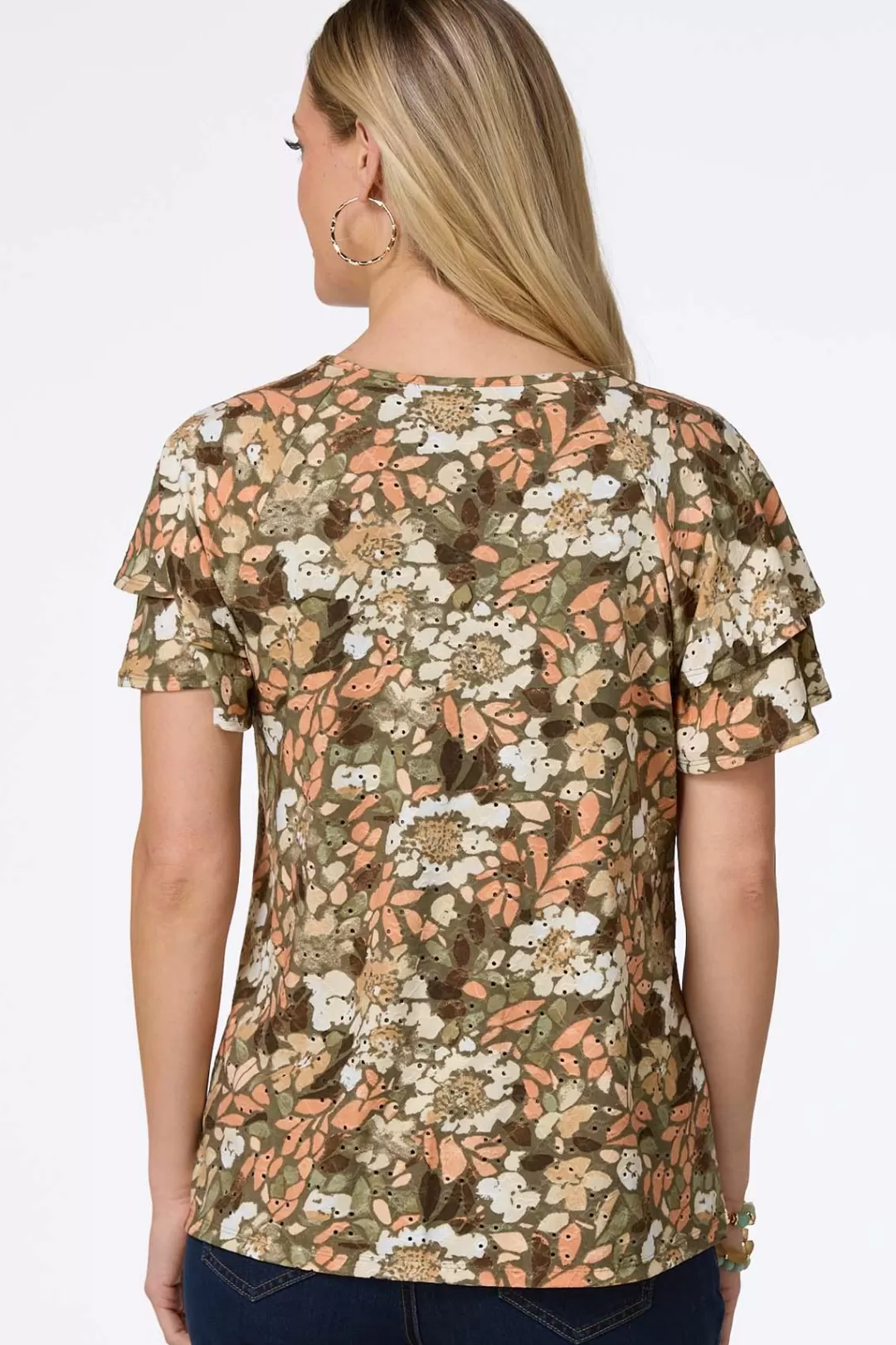 Cato Tops | Textured Eyelet Floral Top