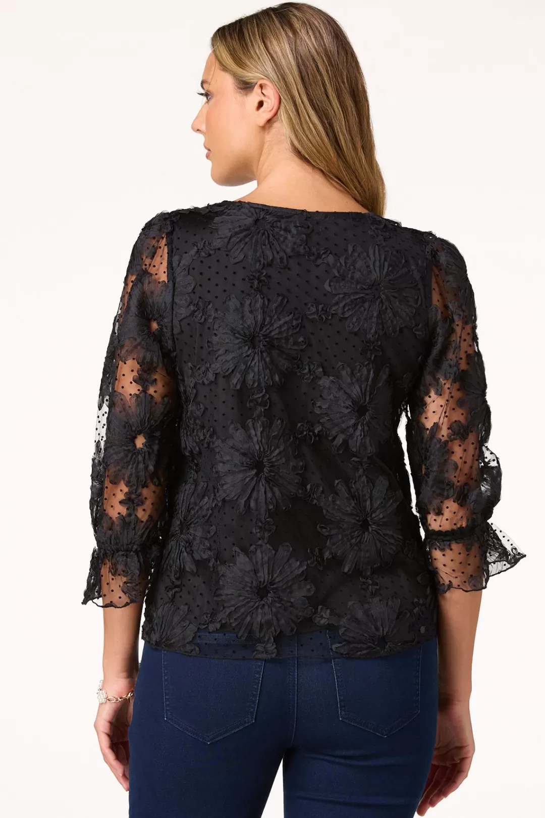 Cato Tops | Textured Floral Mesh Top