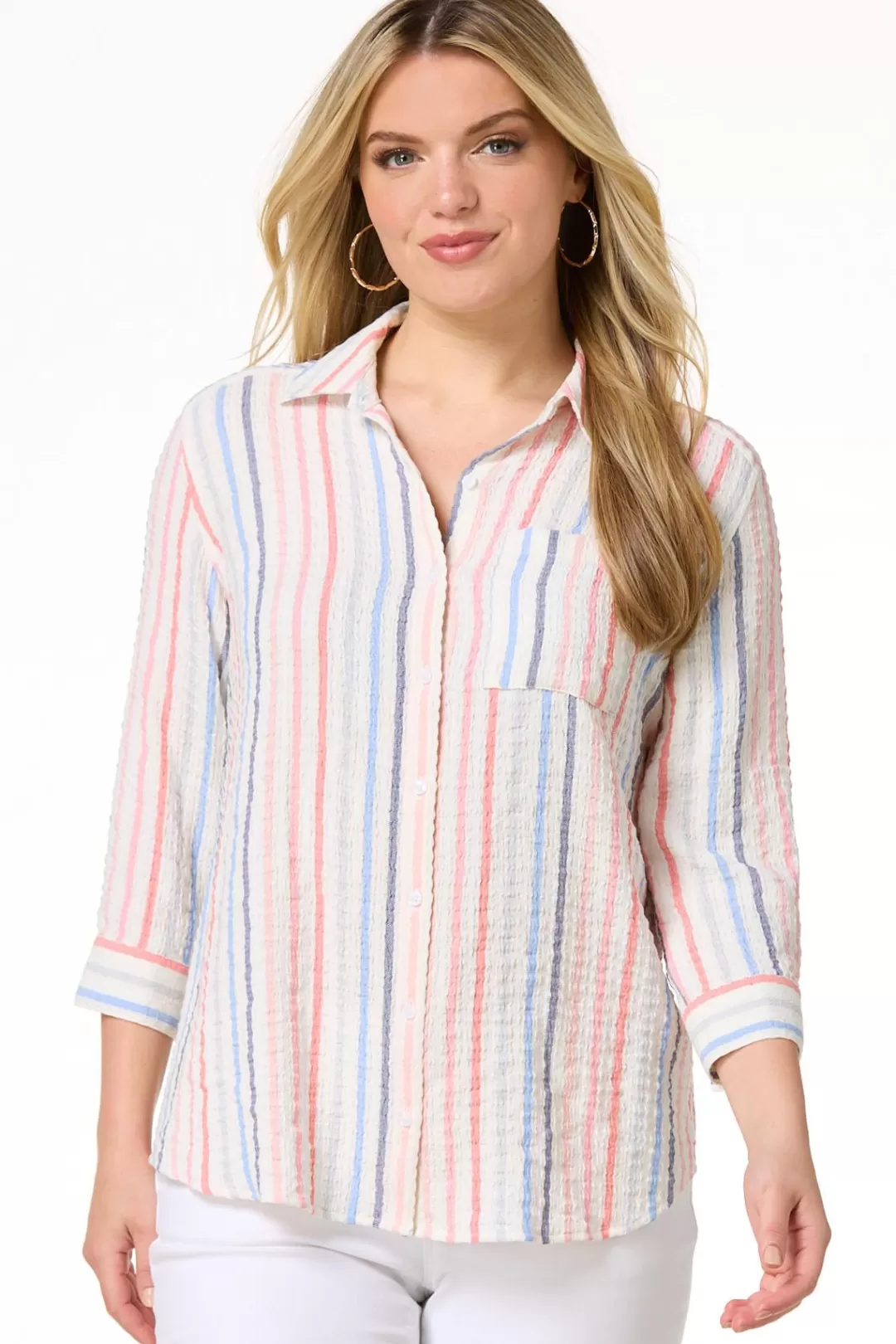 Cato Tops | Textured Multi Stripe Shirt