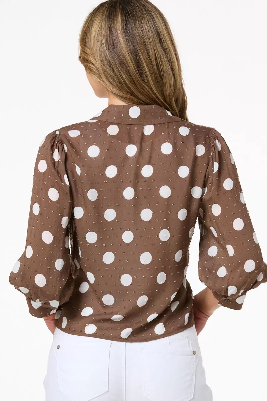 Cato Tops | Textured Polka Dot Top