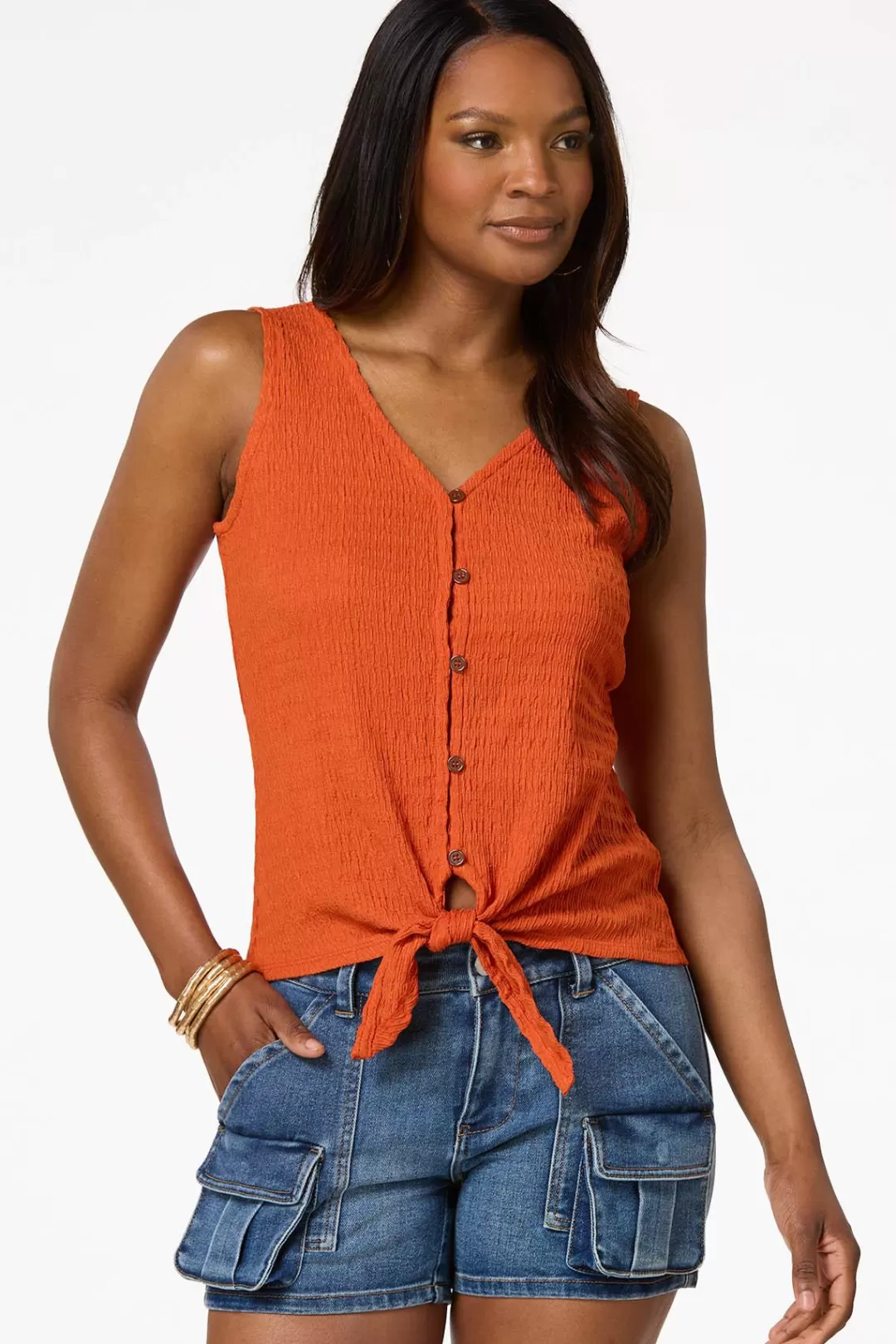 Cato Tops | Textured Tie Waist Tank