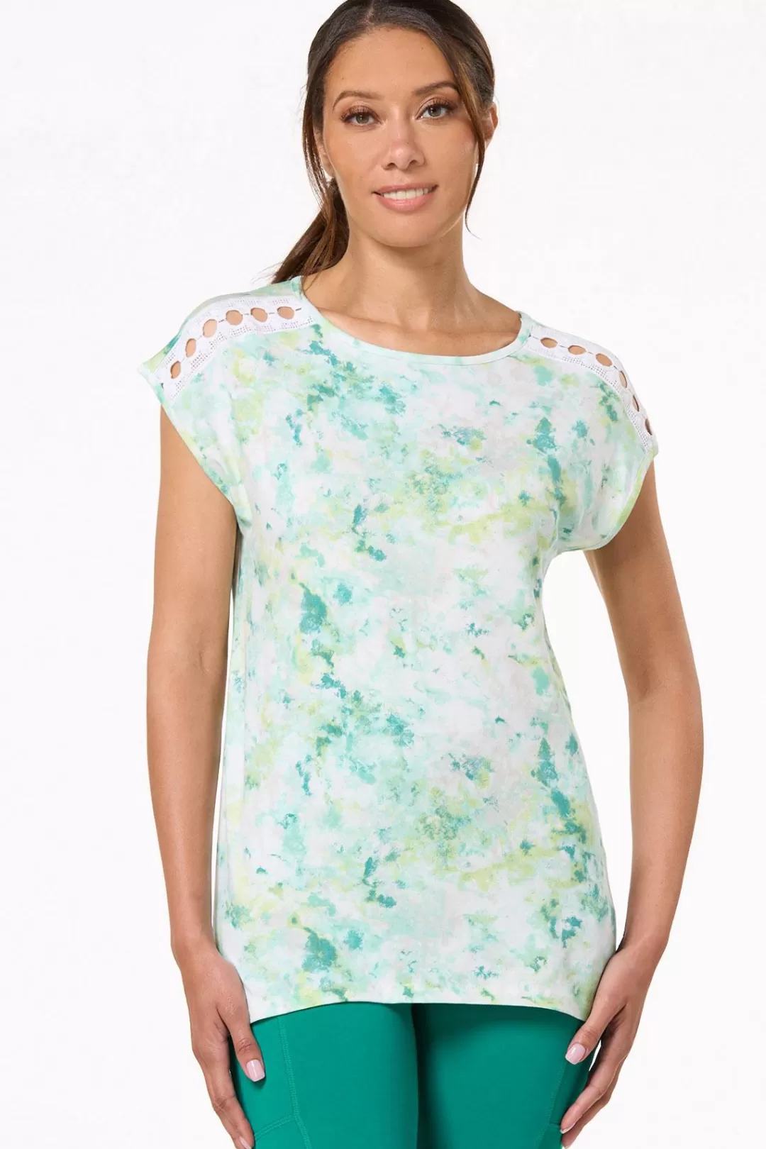 Cato Athleisure | Tops | Tie Dye Crochet Trim Top