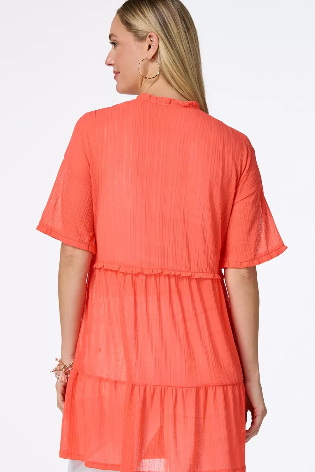 Cato Tops | Tiered Coral Cardigan