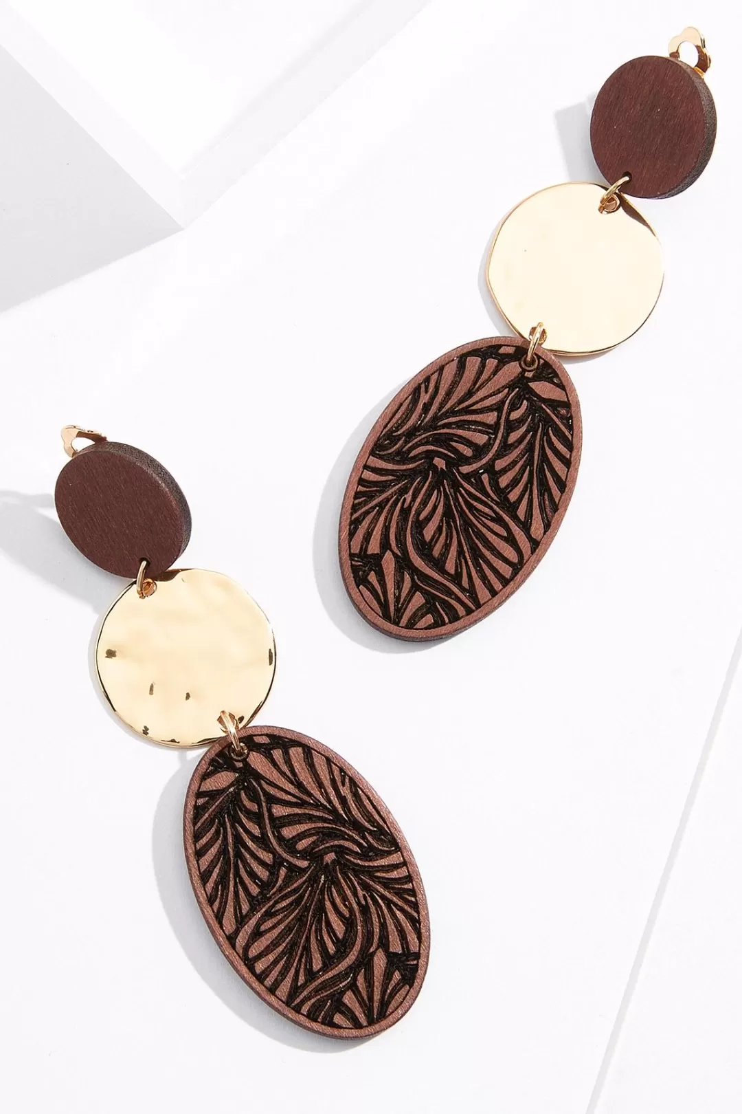 Cato Earrings | Tiered Wood Clip- On Earrings