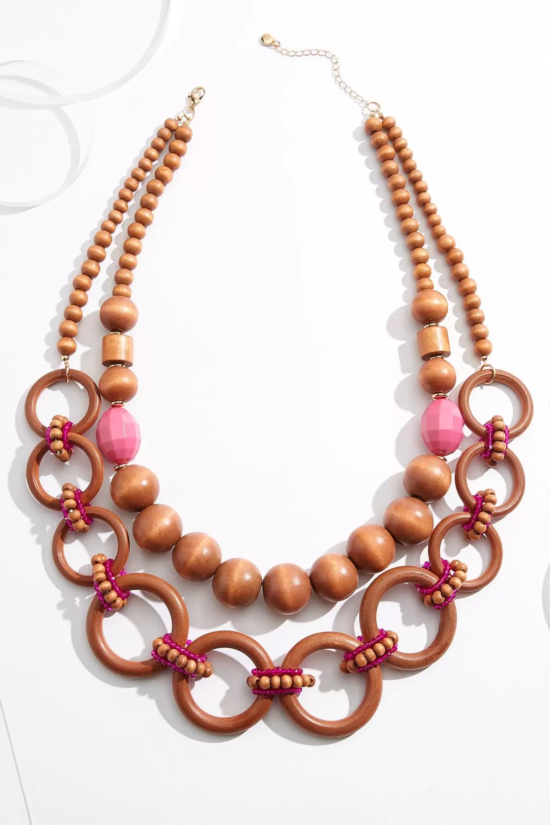 Cato Necklaces | Touch Of Pink Layered Wood Necklace