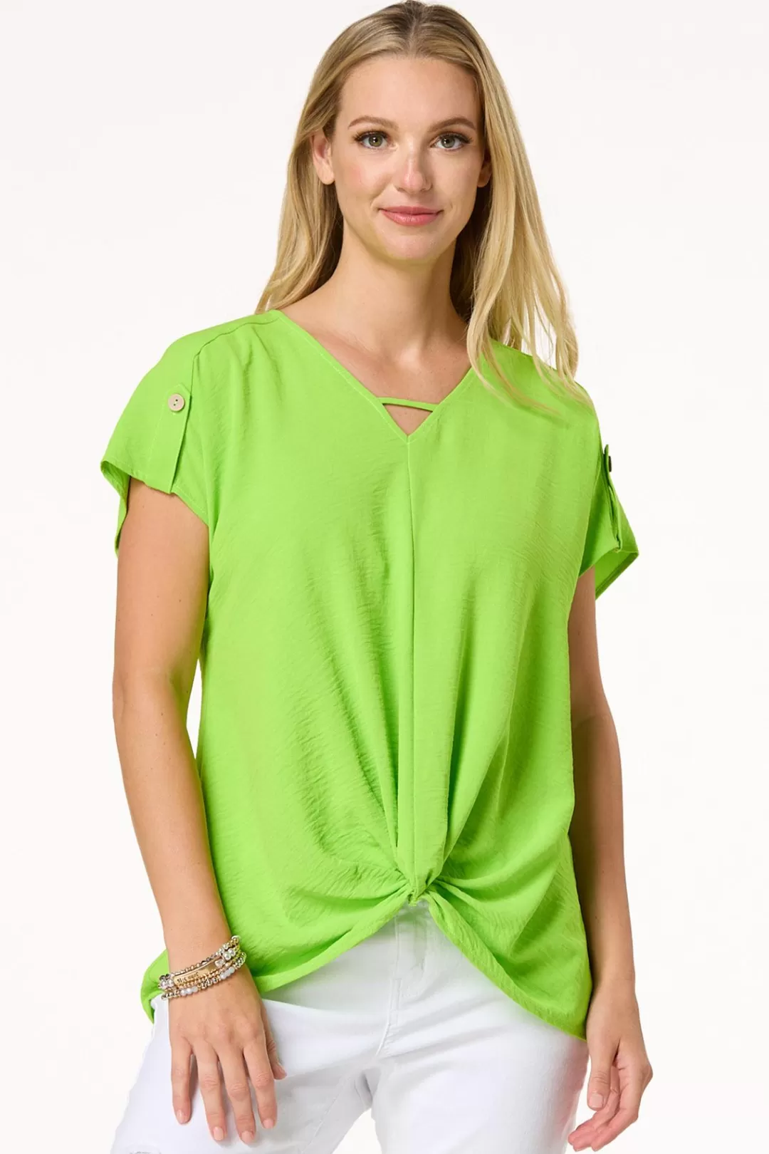 Cato Tops | Twist Hem V- Neck Top