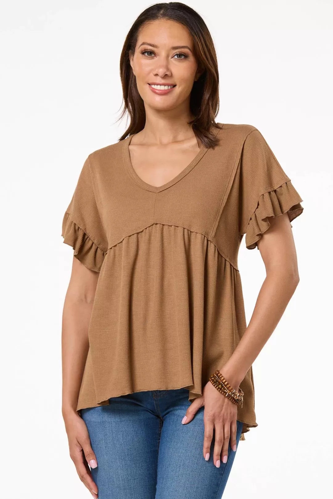 Cato Tops | Waffled Babydoll Top