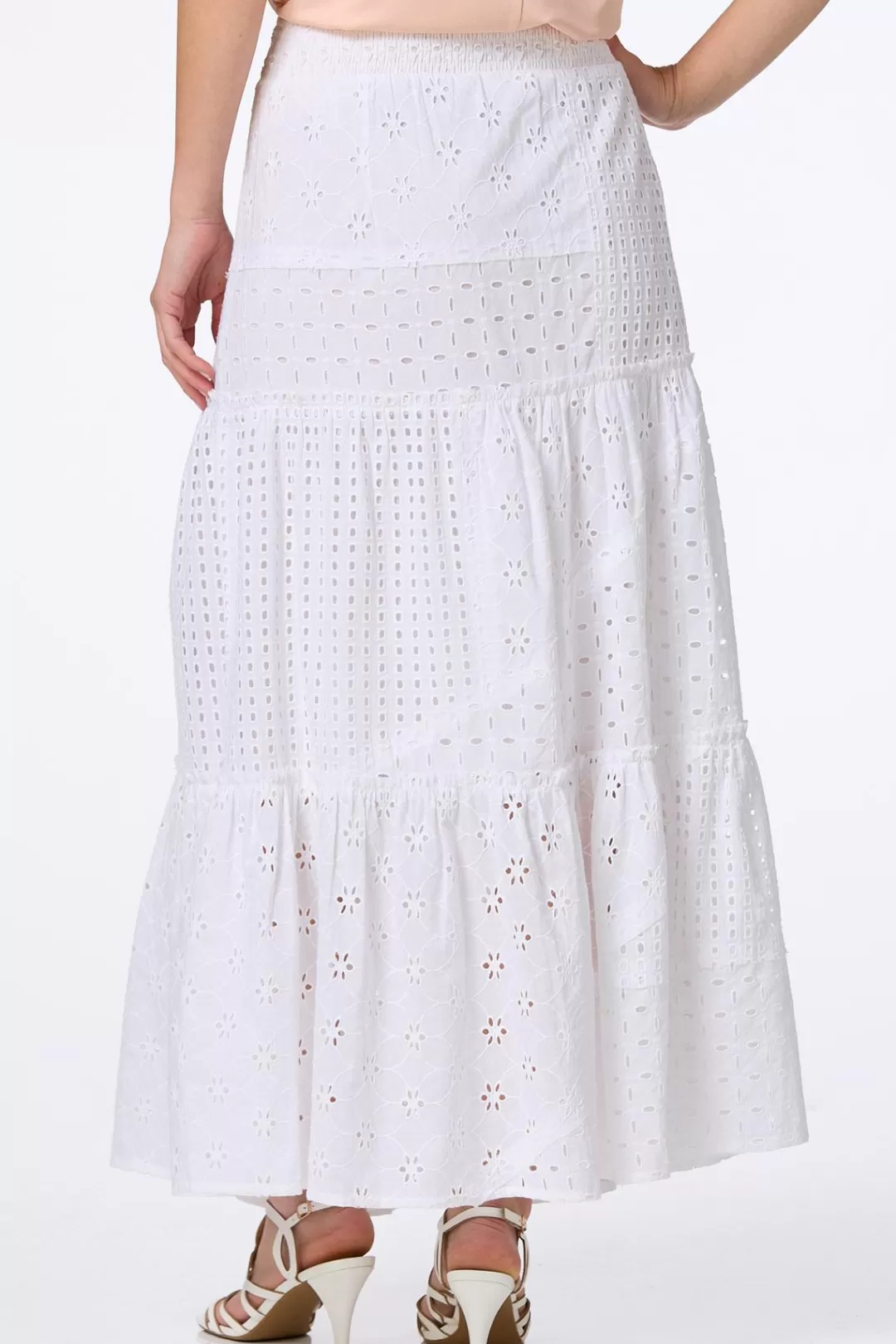 Cato Skirts | White Eyelet Maxi Skirt