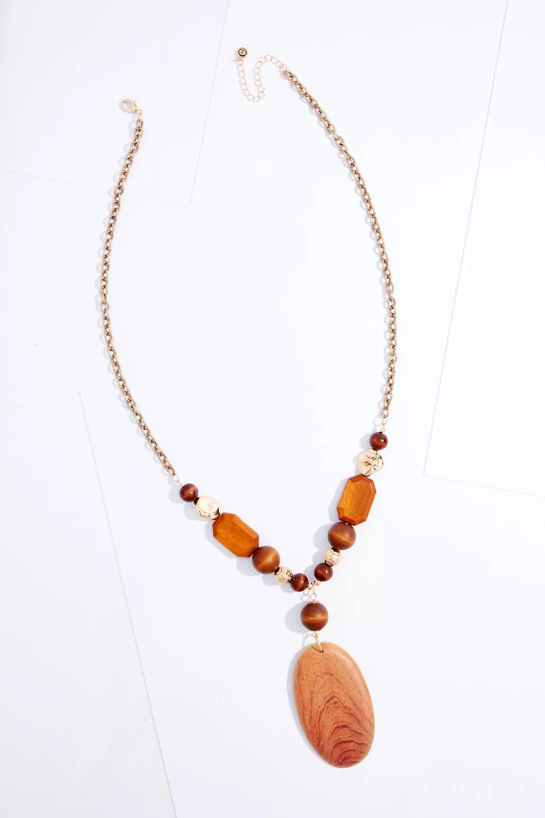 Cato Necklaces | Wood Brushed Pendant Long Necklace