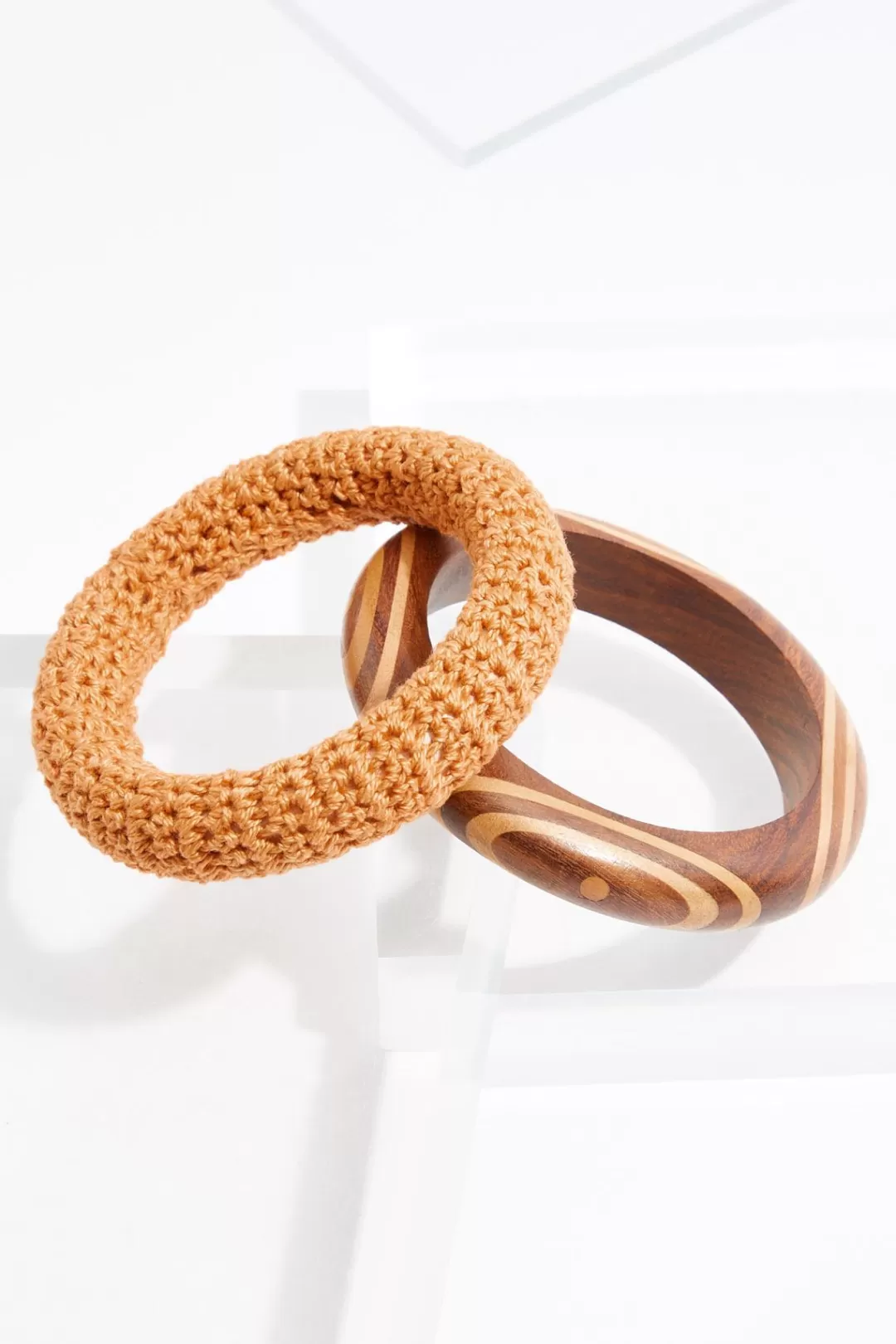 Cato Bracelets | Wood Crochet Bangle Set