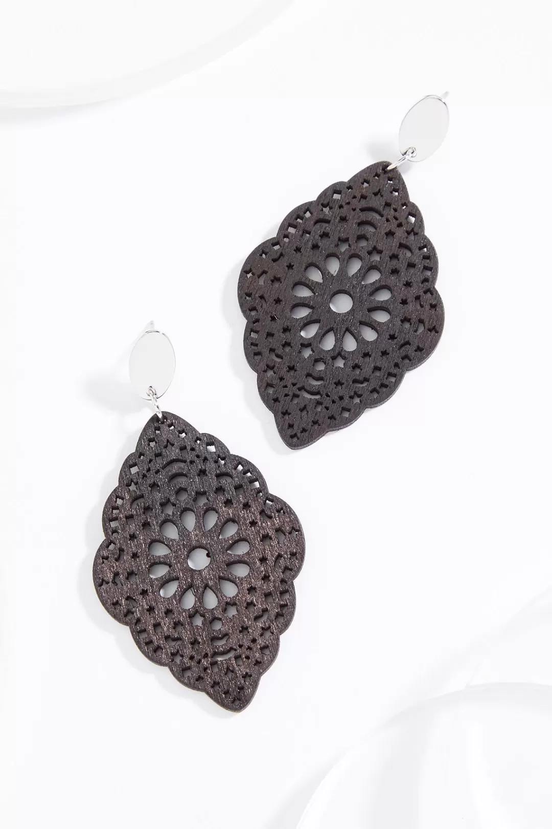 Cato Earrings | Wood Filigree Cut Out Dangle Earrings