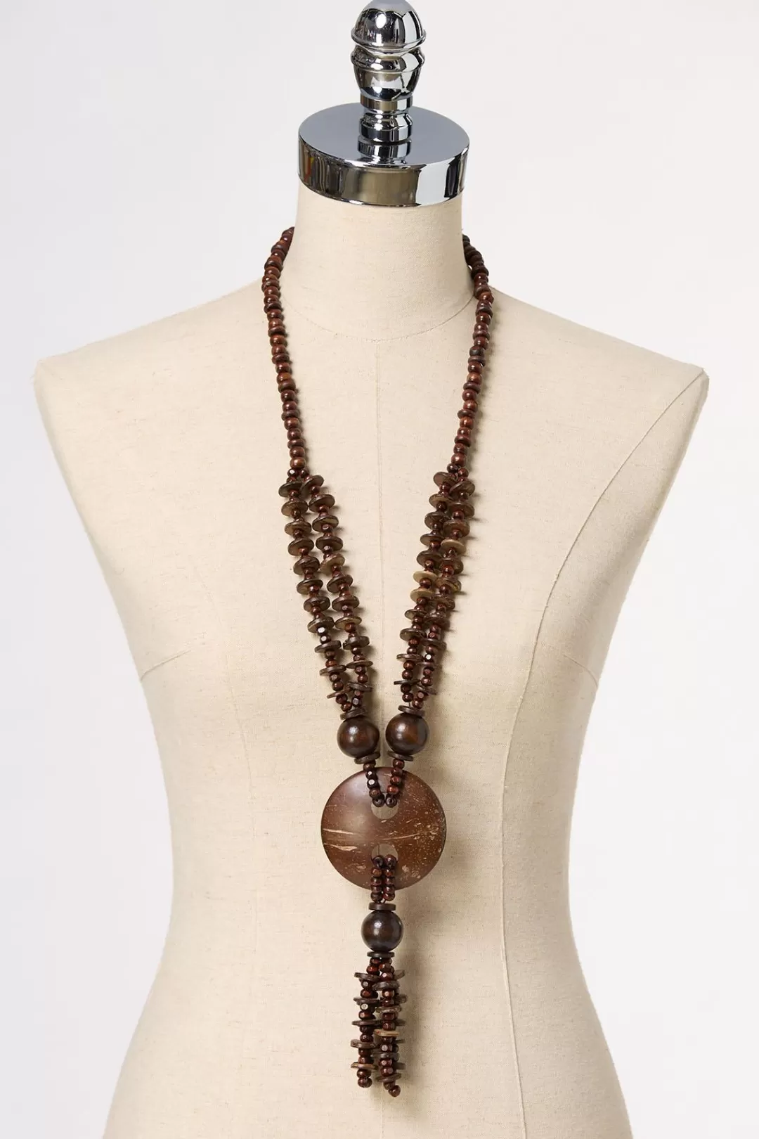 Cato Necklaces | Wood Statement Long Layered Necklace